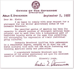 Letter of Congratulations from Gov. Stevenson
