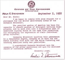 Letter of Congratulations from Gov. Stevenson