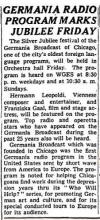 Germania Radio Program Marks Jubilee Friday