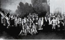 Max Bratt, right, star of the German language theater in America, sang major role in Lehar's 'Gypsy Love' presented by the Germania Broadcast at the Civic Opera House in 1934.